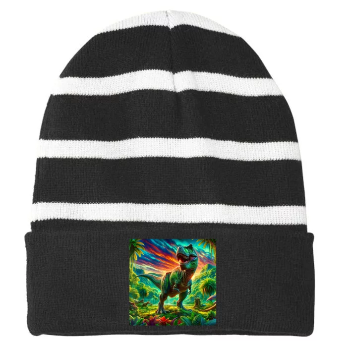 Silhouette Icon Diplodocus Striped Beanie with Solid Band