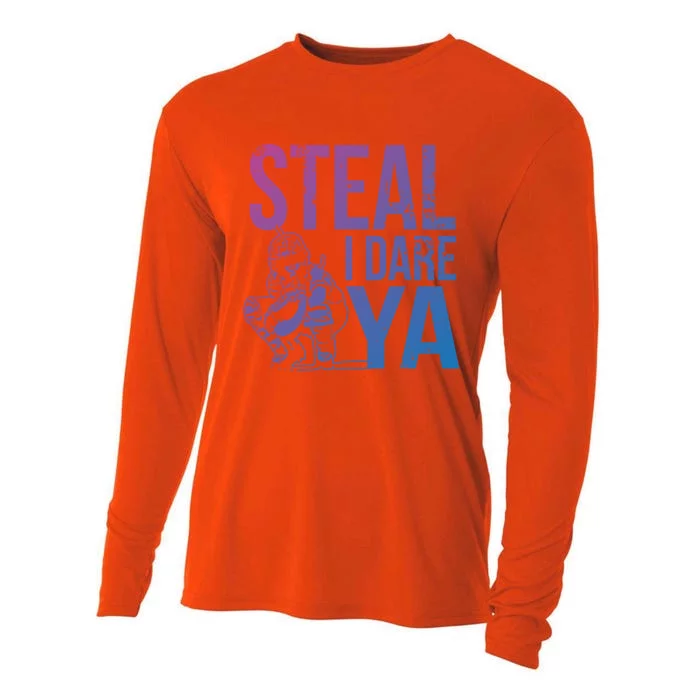 Steal I Dare Ya Funny Softball Catcher Team Sport Gift Cooling Performance Long Sleeve Crew