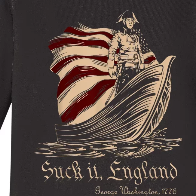 Suck It England Funny 4th Of July George Washington 1776 Baby Long Sleeve Bodysuit