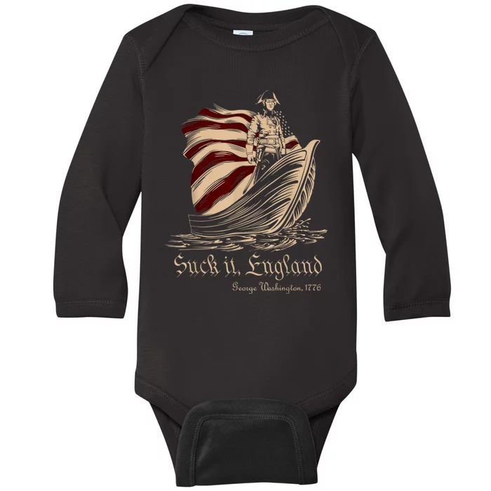 Suck It England Funny 4th Of July George Washington 1776 Baby Long Sleeve Bodysuit