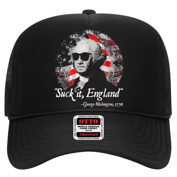 Suck It England Funny 4th Of July George Washington 1776 High Crown Mesh Trucker Hat