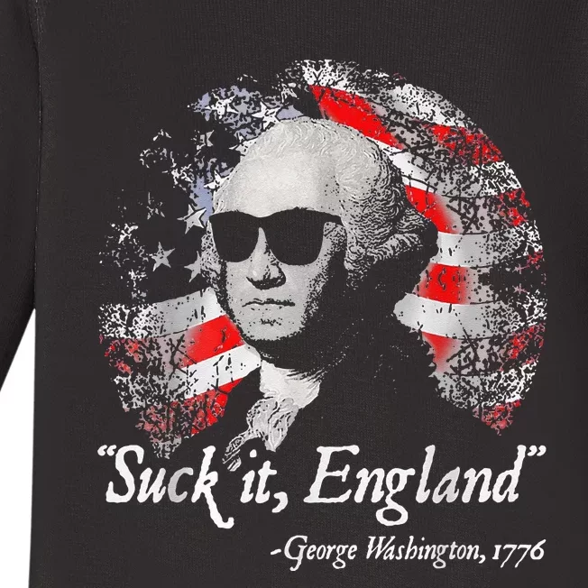 Suck It England Funny 4th Of July George Washington 1776 Baby Long Sleeve Bodysuit