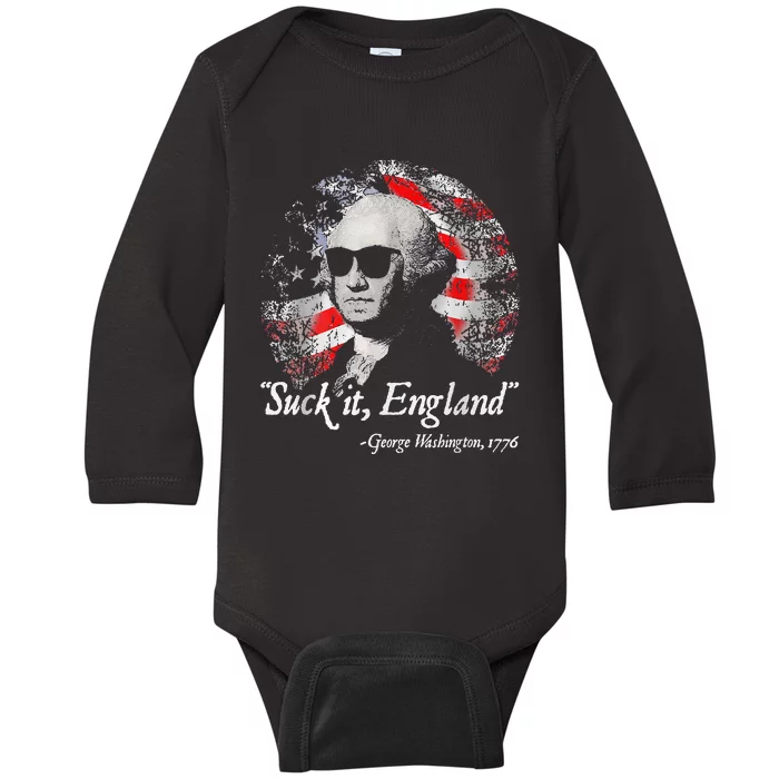 Suck It England Funny 4th Of July George Washington 1776 Baby Long Sleeve Bodysuit