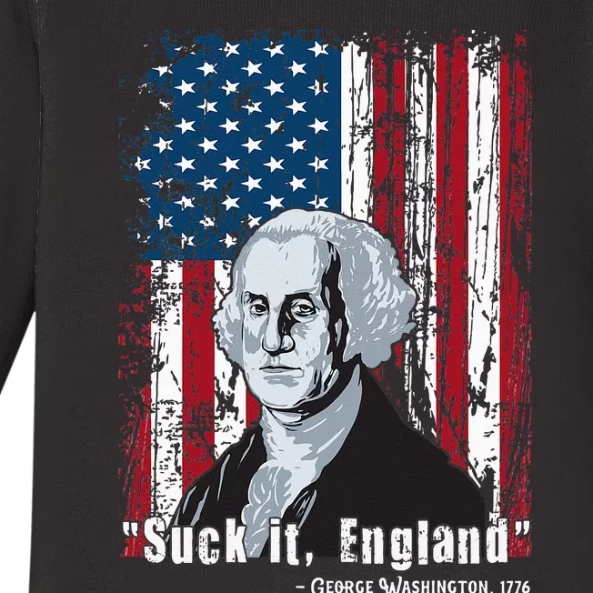 Suck It England Funny 4th Of July George Washington 1776 Baby Long Sleeve Bodysuit