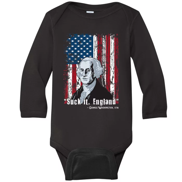 Suck It England Funny 4th Of July George Washington 1776 Baby Long Sleeve Bodysuit