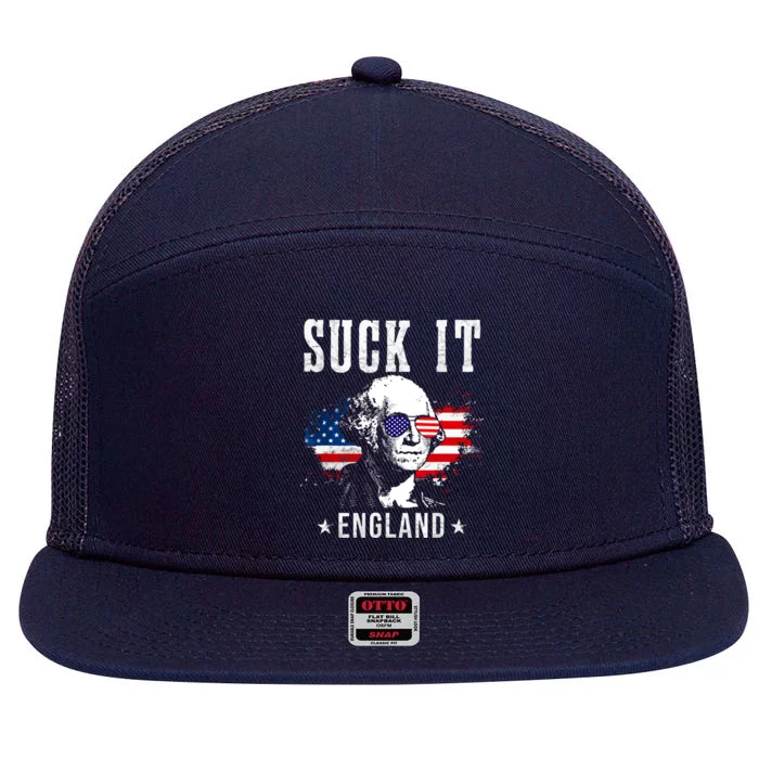 Suck It England Funny 4th Of July George Washington 1776 7 Panel Mesh Trucker Snapback Hat