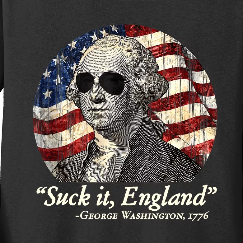 Suck It England Funny 4th Of July George Washington 1776 Kids Long Sleeve Shirt