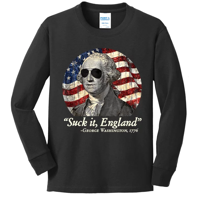 Suck It England Funny 4th Of July George Washington 1776 Kids Long Sleeve Shirt