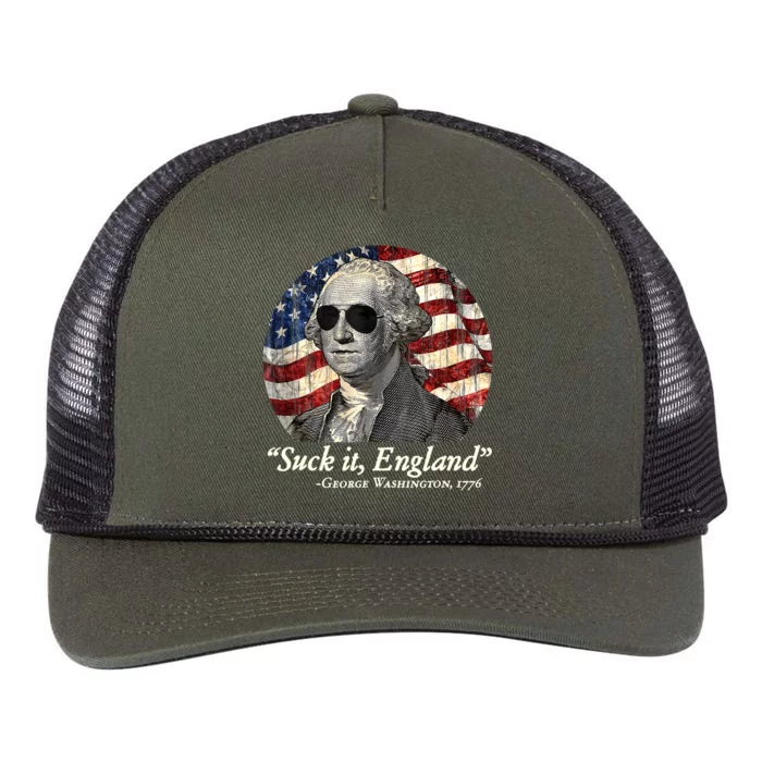 Suck It England Funny 4th Of July George Washington 1776 Retro Rope Trucker Hat Cap