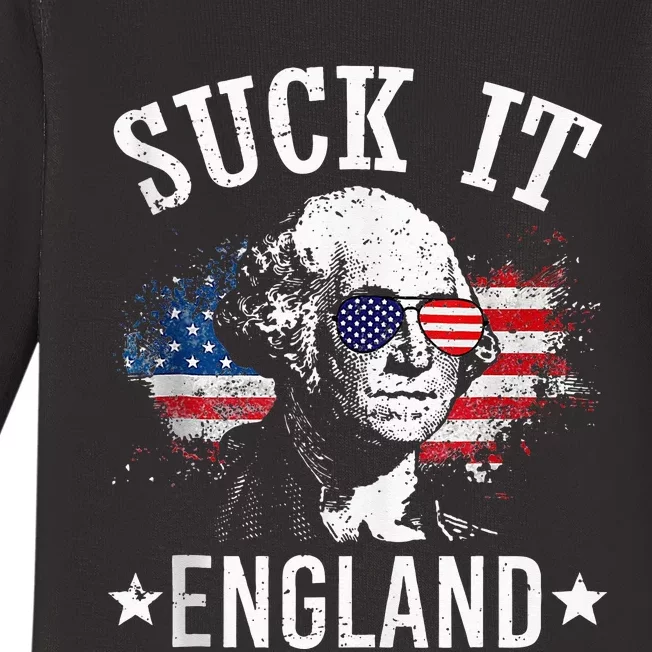 Suck It England Funny 4th Of July George Washington 1776 Baby Long Sleeve Bodysuit