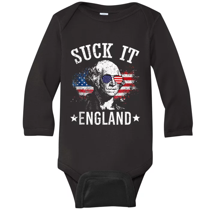 Suck It England Funny 4th Of July George Washington 1776 Baby Long Sleeve Bodysuit