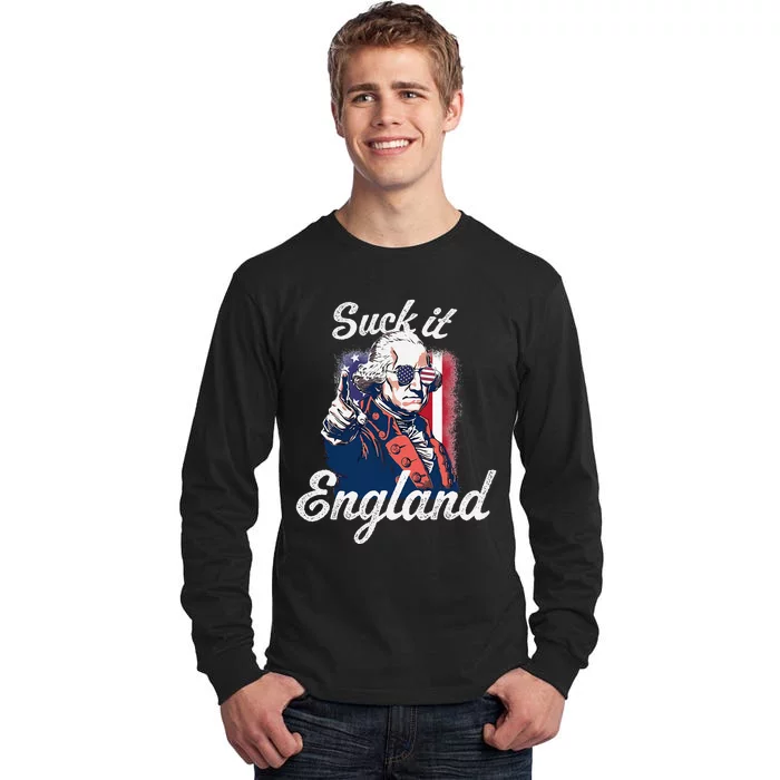 Suck It England Funny George Washington USA Flag 4th of July Tall Long Sleeve T-Shirt