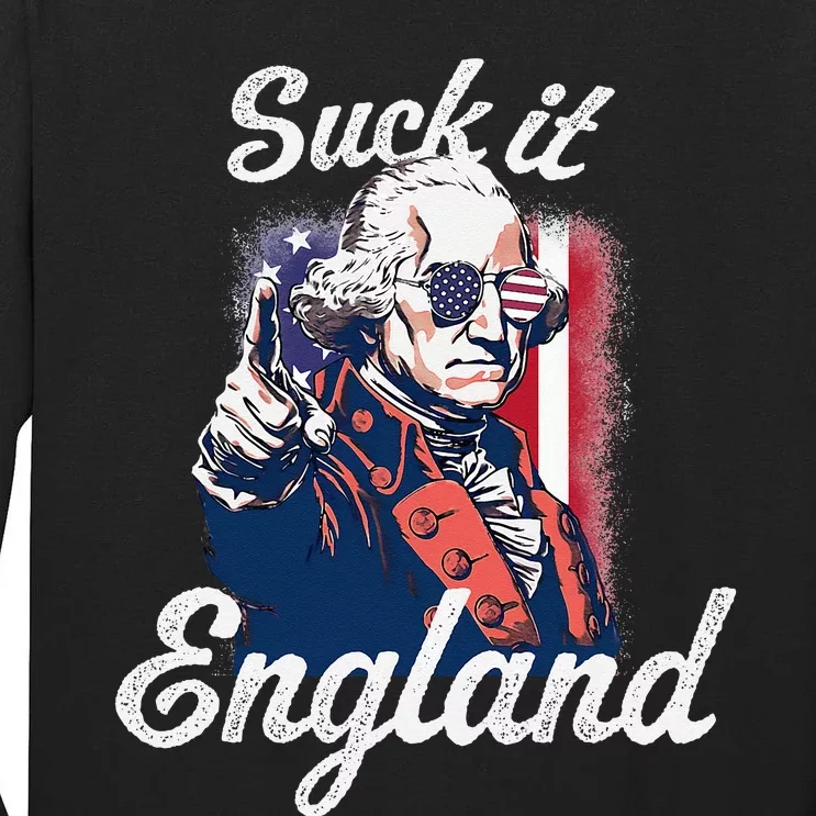 Suck It England Funny George Washington USA Flag 4th of July Tall Long Sleeve T-Shirt