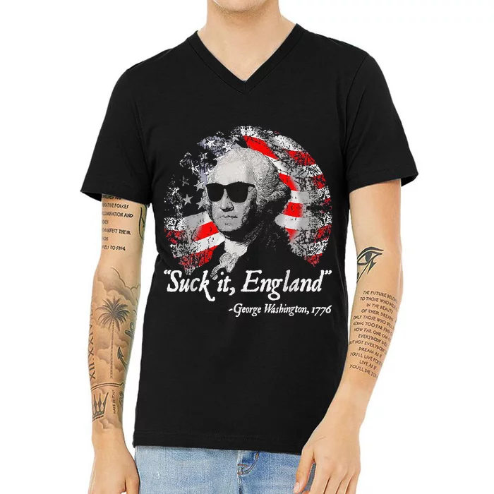 Suck It England Funny 4th Of July George Washington 1776 V-Neck T-Shirt