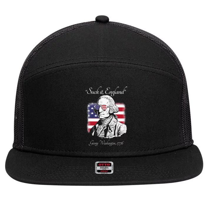 Suck It England Funny George Washington USA Flag 4th Of July 7 Panel Mesh Trucker Snapback Hat