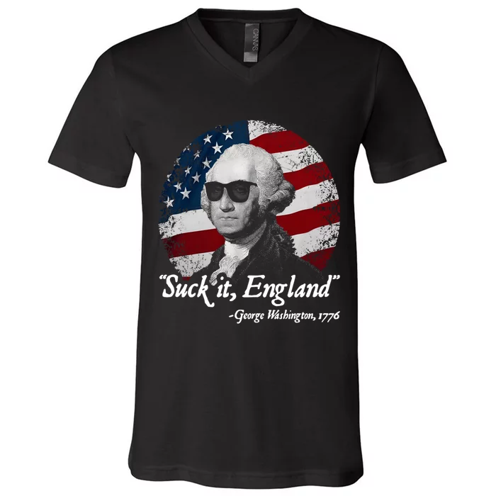 Suck It England Funny 4th Of July George Washington 1776 V-Neck T-Shirt