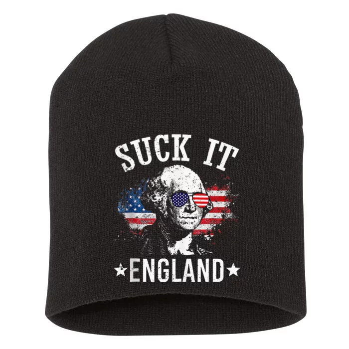 Suck It England Funny 4th Of July George Washington 1776 Short Acrylic Beanie