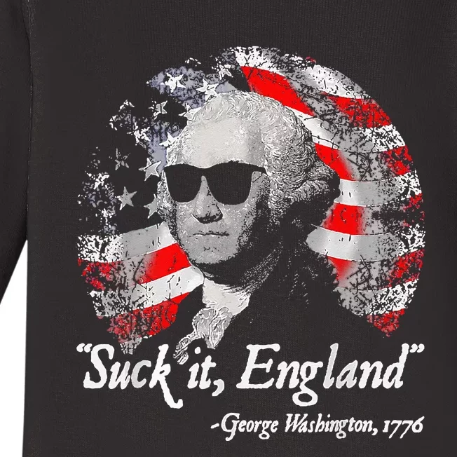 Suck It England Funny 4th of July George Washington 1776 Baby Long Sleeve Bodysuit