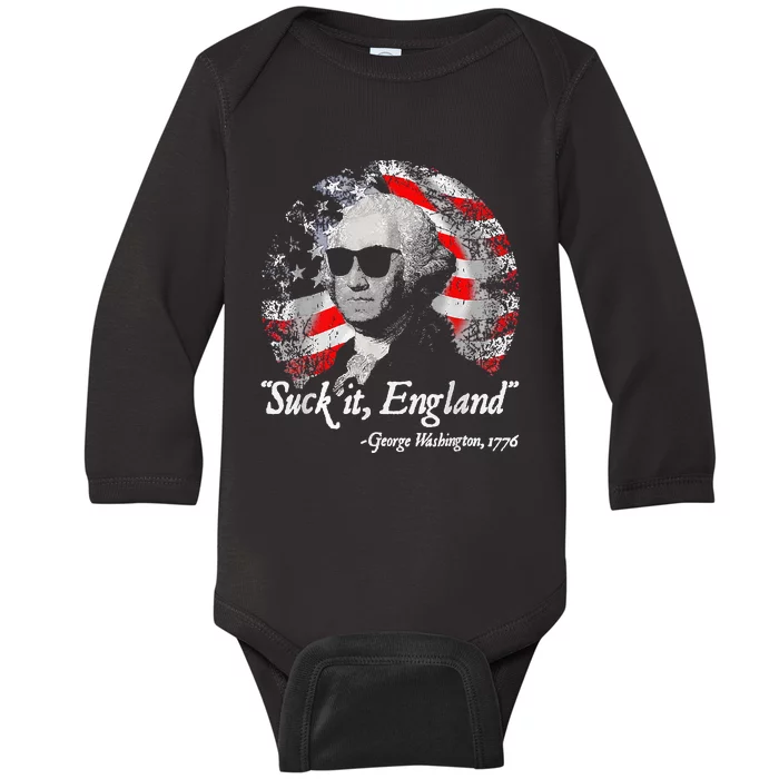 Suck It England Funny 4th of July George Washington 1776 Baby Long Sleeve Bodysuit