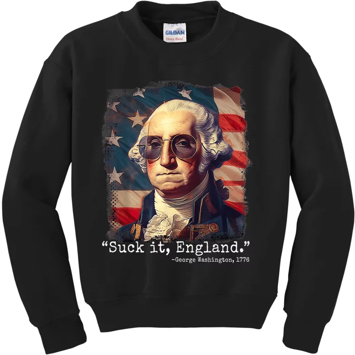 Suck It England Funny 4th Of July George Washington 1776 Kids Sweatshirt