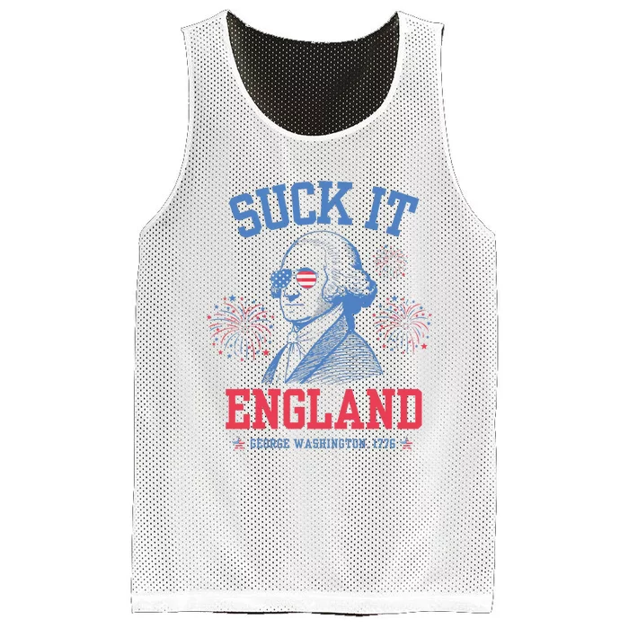 Suck It England Red White & Blue George Washington 4th July Mesh Reversible Basketball Jersey Tank