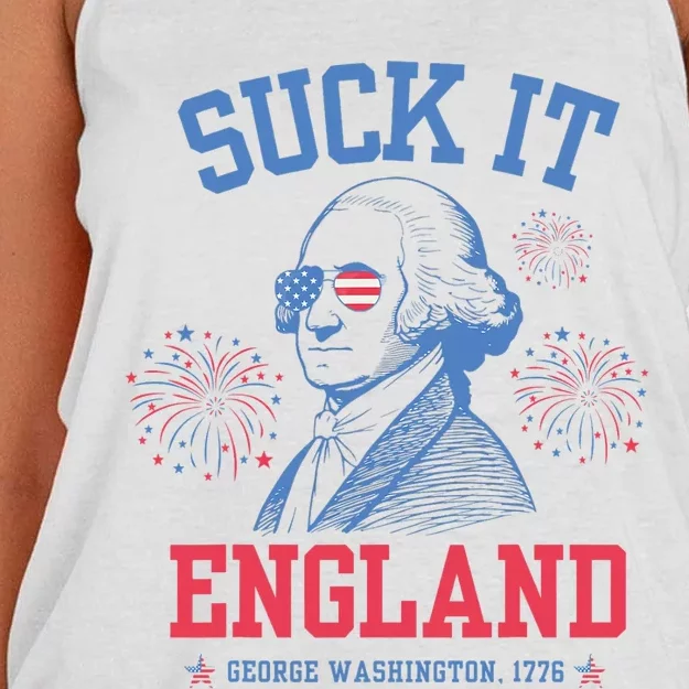 Suck It England Red White & Blue George Washington 4th July Women's Knotted Racerback Tank