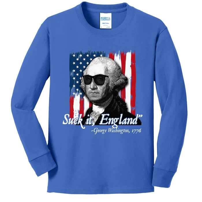 Suck It England Funny George Washington Usa Flag Kids Long Sleeve Shirt