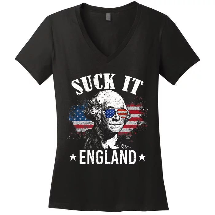 Suck It England Funny 4th Of July George Washington Women's V-Neck T-Shirt