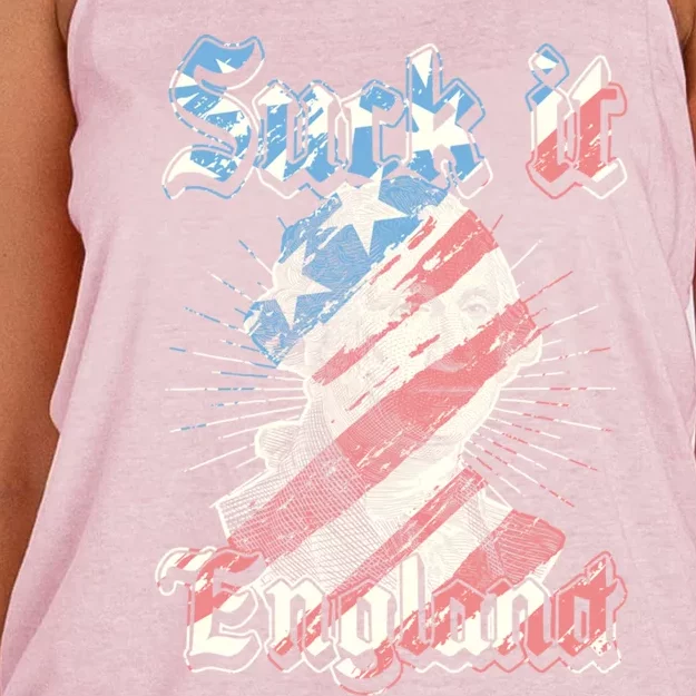 Suck It England Funny Patriotic American 4th Of July Party Gift Women's Knotted Racerback Tank