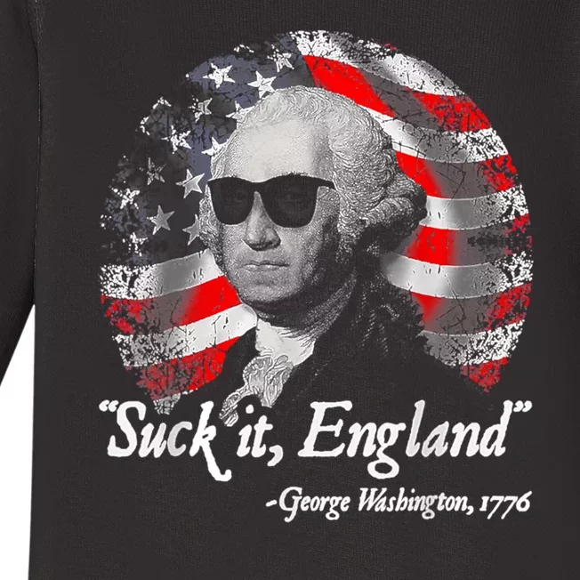 Suck It England Funny 4th Of July George Washington 1776 Baby Long Sleeve Bodysuit