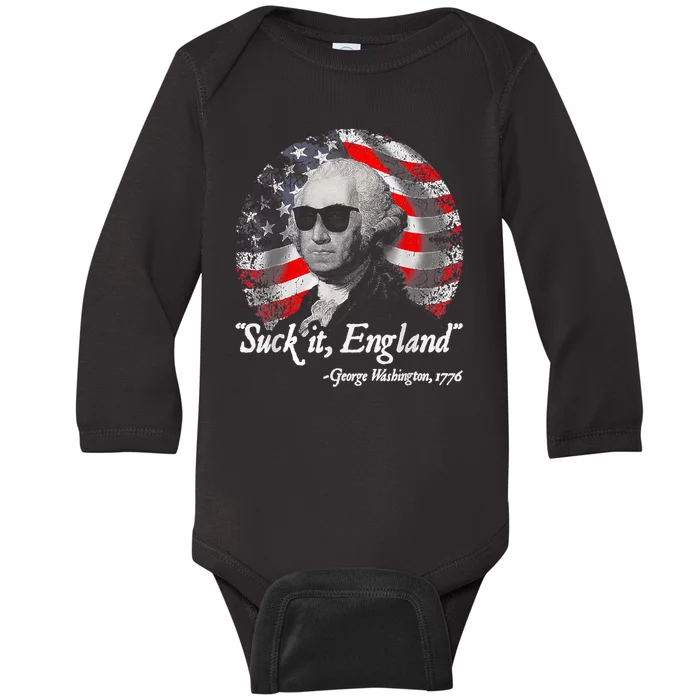 Suck It England Funny 4th Of July George Washington 1776 Baby Long Sleeve Bodysuit