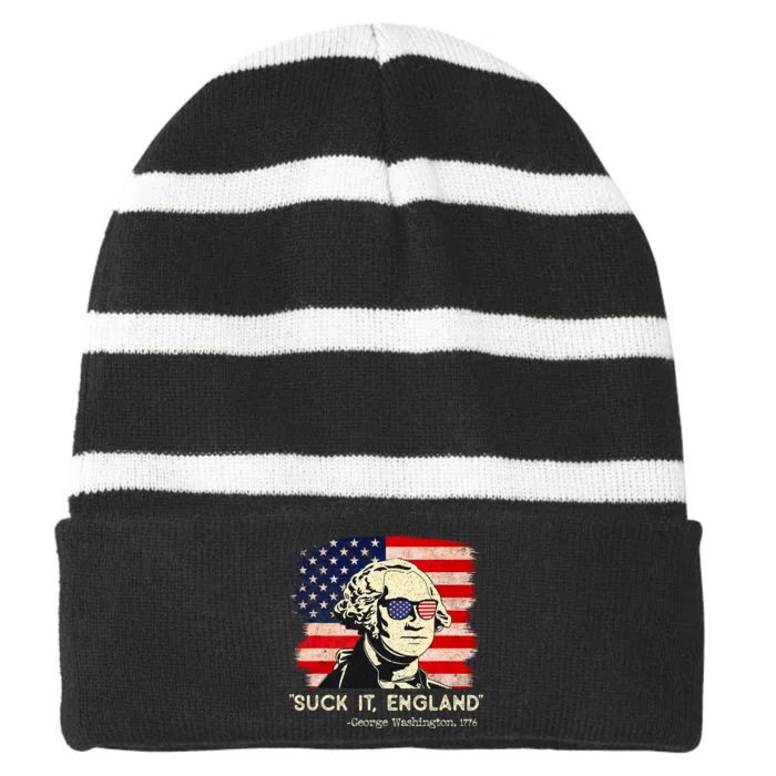 Suck It England Funny 4th Of July Funny George Washington Striped Beanie with Solid Band