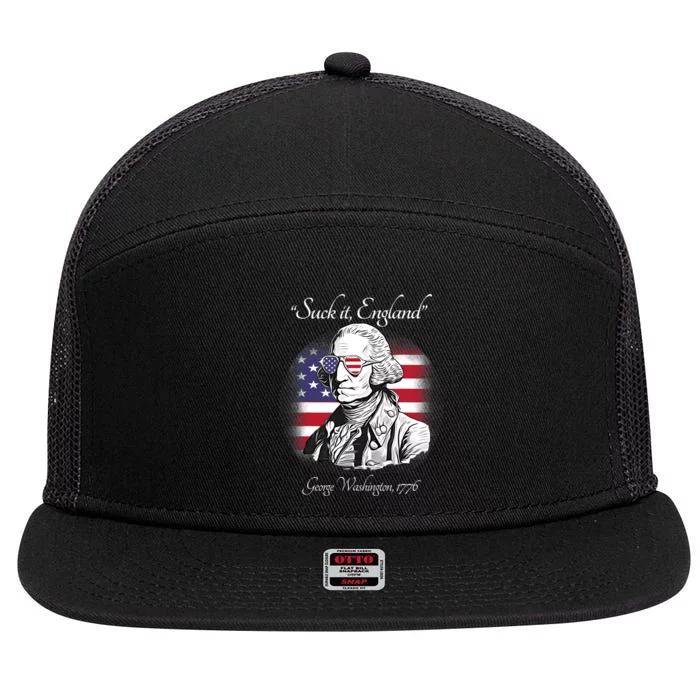 Suck It England Funny George Washington USA Flag 4th Of July 7 Panel Mesh Trucker Snapback Hat