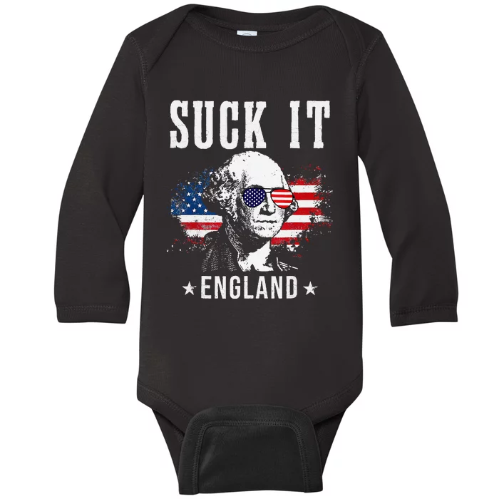 Suck It England Funny 4th of July President American Baby Long Sleeve Bodysuit