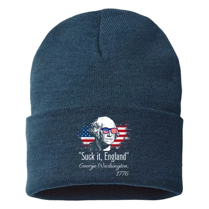 SUCK IT ENGLAND Funny 4th Of July George Washington 1776 Sustainable Knit Beanie