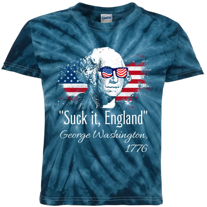 SUCK IT ENGLAND Funny 4th Of July George Washington 1776 Kids Tie-Dye T-Shirt