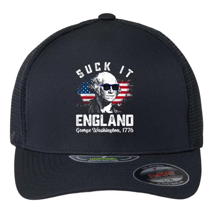 SUCK IT ENGLAND Funny 4th Of July George Washington 1776 Flexfit Unipanel Trucker Cap