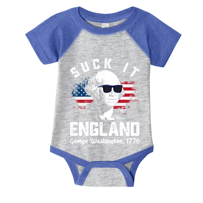 SUCK IT ENGLAND Funny 4th Of July George Washington 1776 Infant Baby Jersey Bodysuit