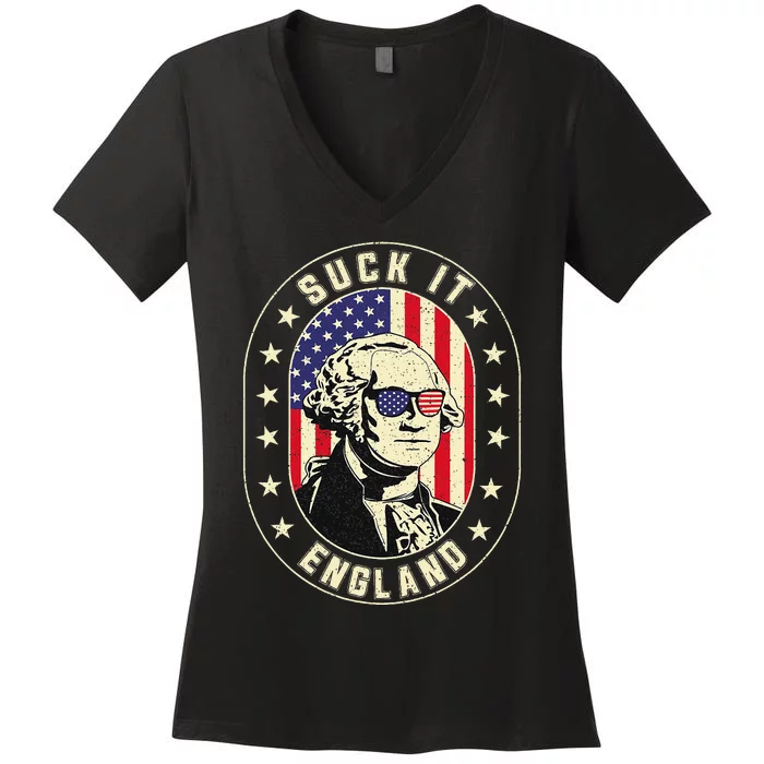 Suck It England George Washington 1776 Usa Women's V-Neck T-Shirt