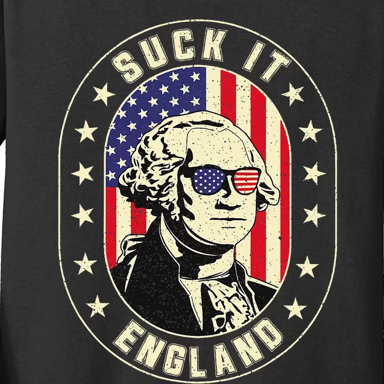 Suck It England George Washington 1776 Usa Kids Long Sleeve Shirt