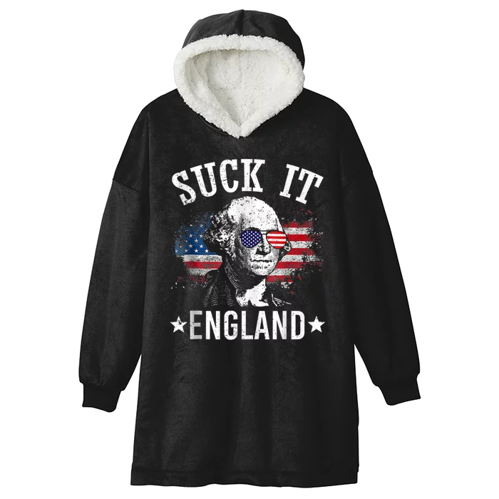 SUCK IT ENGLAND Funny 4th Of July George Washington 1776 Hooded Wearable Blanket