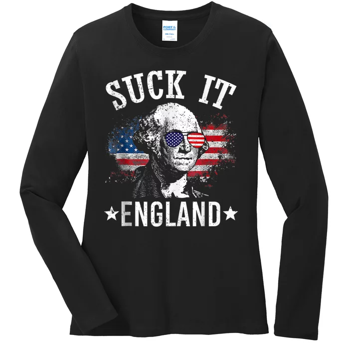 SUCK IT ENGLAND Funny 4th Of July George Washington 1776 Ladies Long Sleeve Shirt