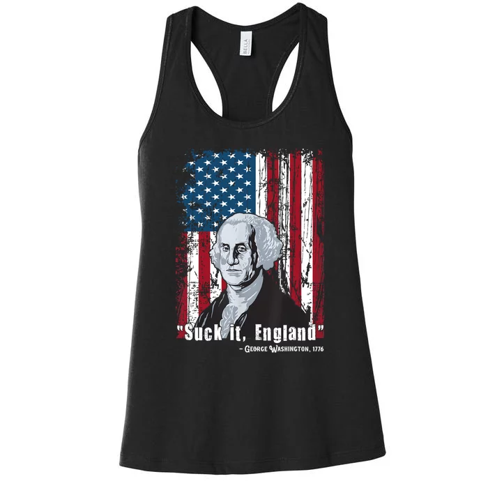 Suck It England Funny 4th Of July George Washington 1776 Women's Racerback Tank