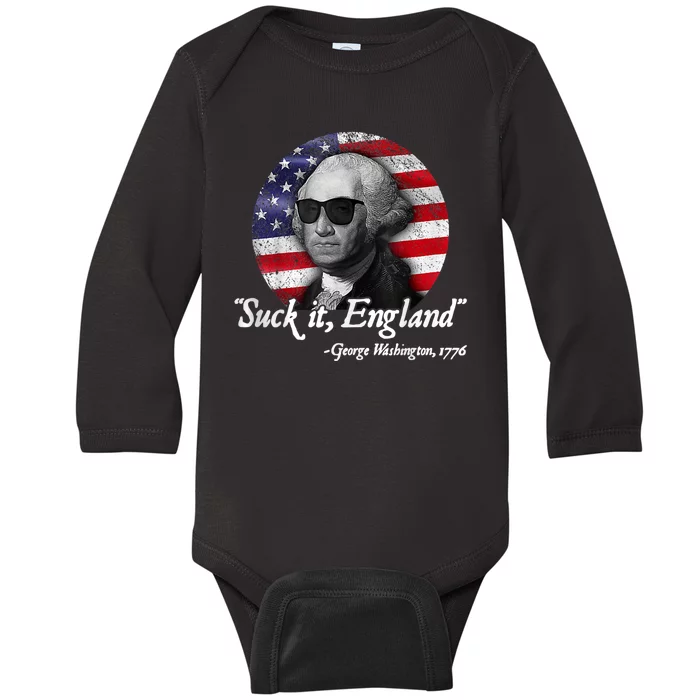 Suck It England Funny 4th Of July George Washington 1776 Baby Long Sleeve Bodysuit