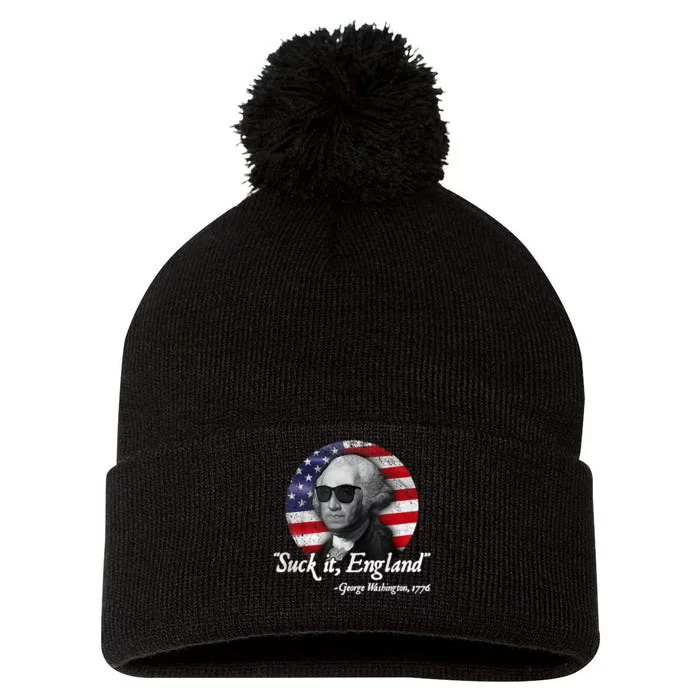 Suck It England Funny 4th Of July George Washington 1776 Pom Pom 12in Knit Beanie