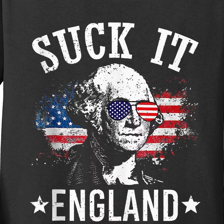 Suck It England Funny 4th Of July George Washington 1776 Kids Long Sleeve Shirt