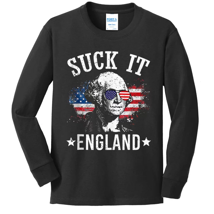 Suck It England Funny 4th Of July George Washington 1776 Kids Long Sleeve Shirt