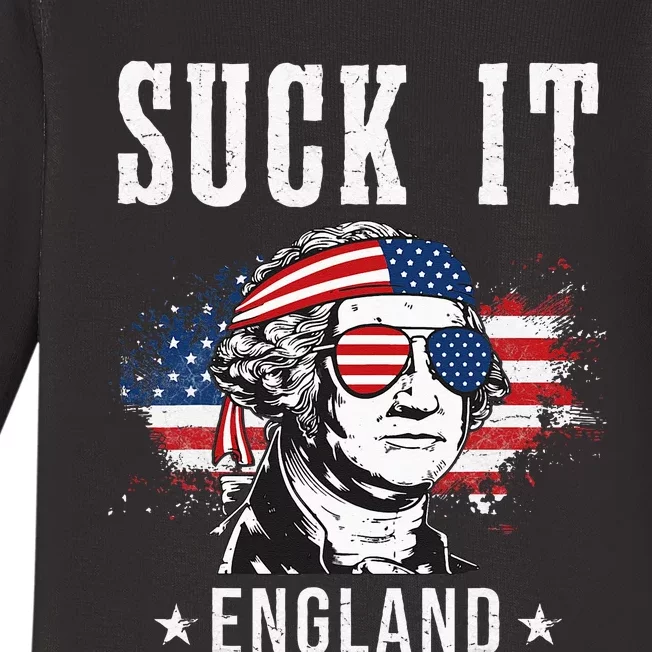 Suck It England Funny 4th Of July George Washington Funny Baby Long Sleeve Bodysuit