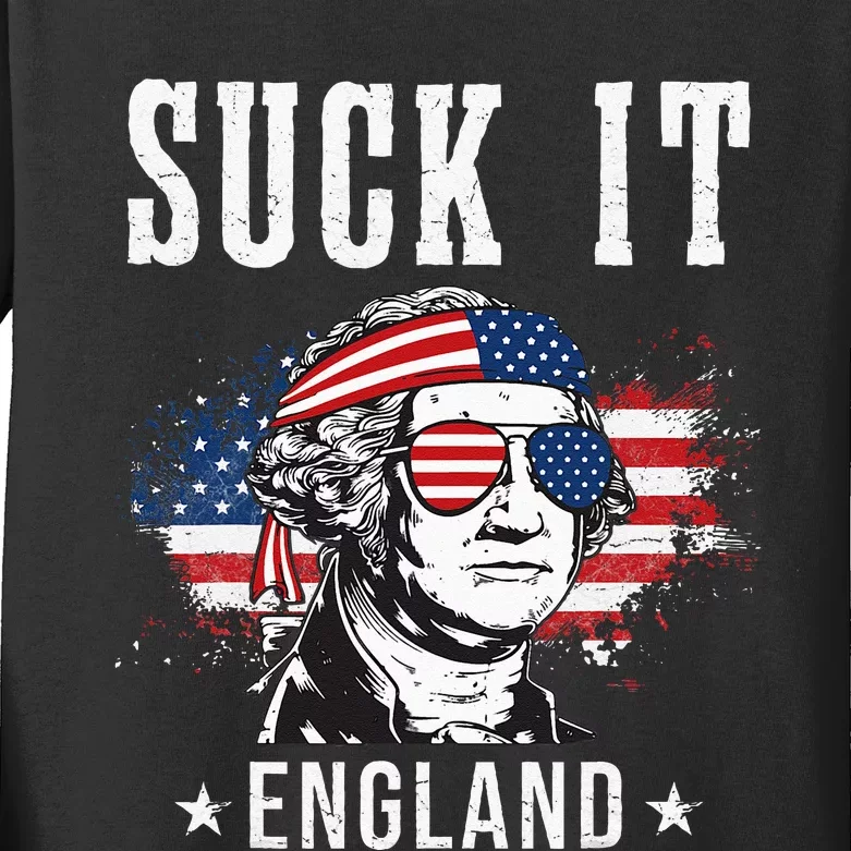 Suck It England Funny 4th Of July George Washington Funny Kids Long Sleeve Shirt