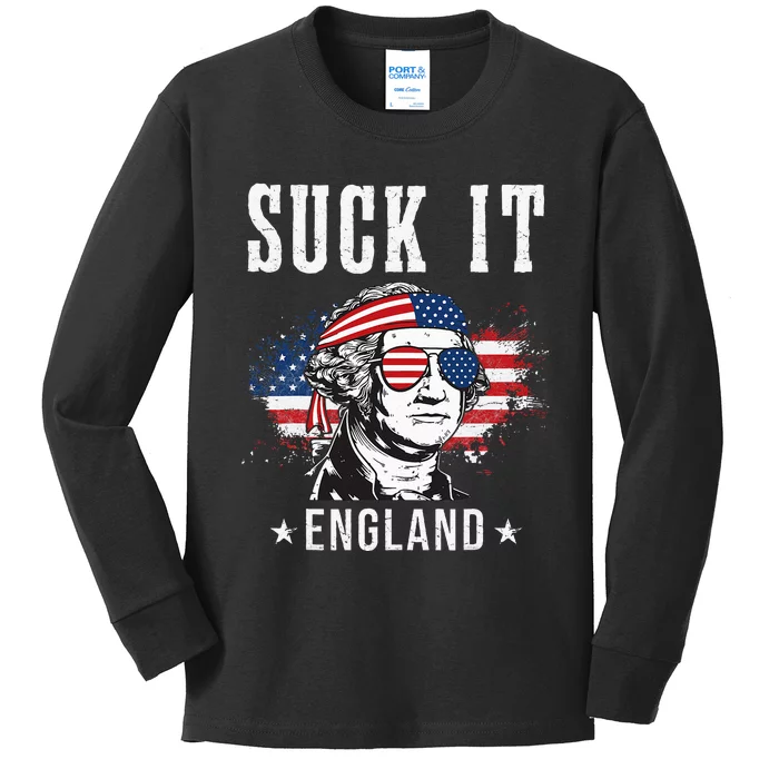 Suck It England Funny 4th Of July George Washington Funny Kids Long Sleeve Shirt